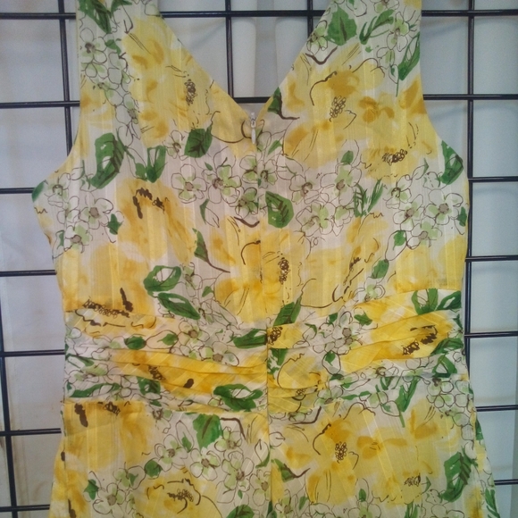 Vintage Robbie Bee Floral  Midi Dress Womens sz 12 Yellow w/Green Sleeveless - Picture 4 of 7